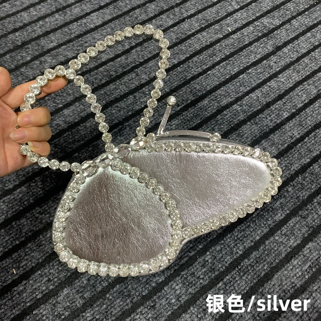 Fashion Design Butterfly Evening Bag Elegant Women Handbag Diamond Clutch Purse Shiny Bag for Dance Party Prom BanquetSilver