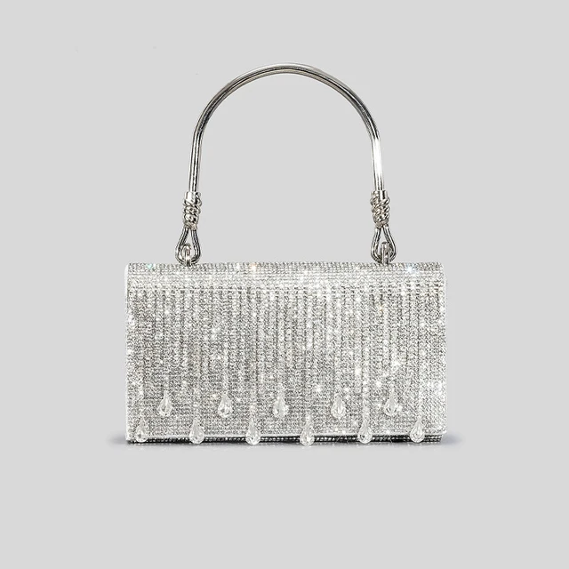 Fashion Evening bag Handle Rhinestones Crystal Bling Top Handle Bags for Women Purses and Handbags Luxury Designer Women's bagBlack