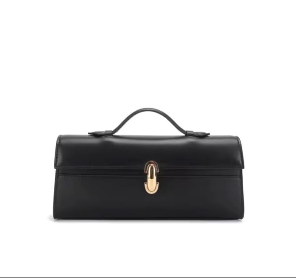 Brand Genuine Leather Small Square Bag Rectangular Baguette Tote Women’s Simple HandbagBlack