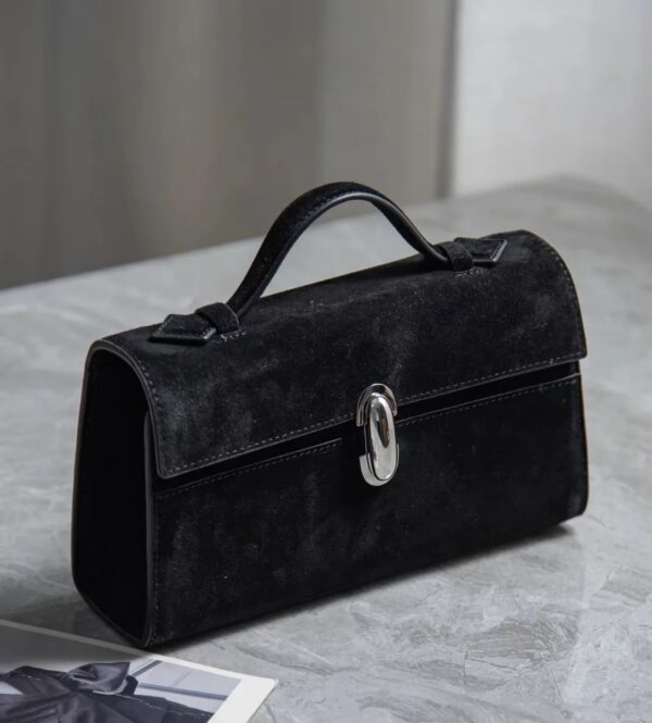 Brand The Symmetry 19 Genuine Leather Handbag Solid Color Simple Handbag Small Square Row Bag Women’s SuedeBlack